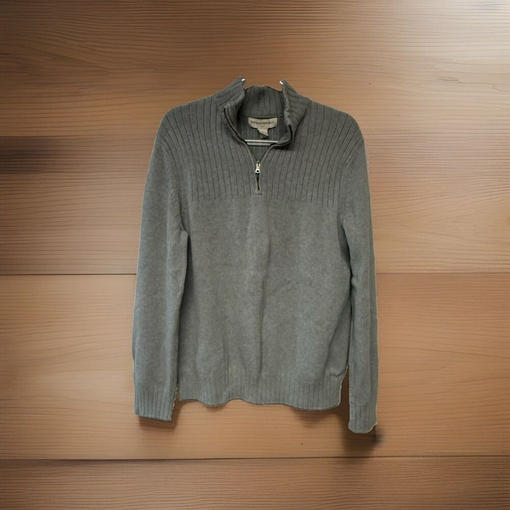 Banana Republic Gray Ribbed Quarter Zip Pullover Classic Preppy Minimalist Y2K